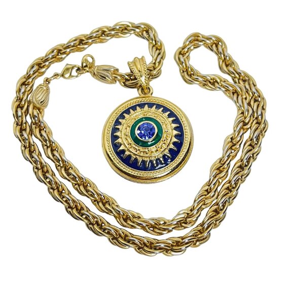 Jackie Kennedy Chunky Gold Tone Rope Chain Necklace W/Reversible Pendant (6002) - Picture 4 of 9